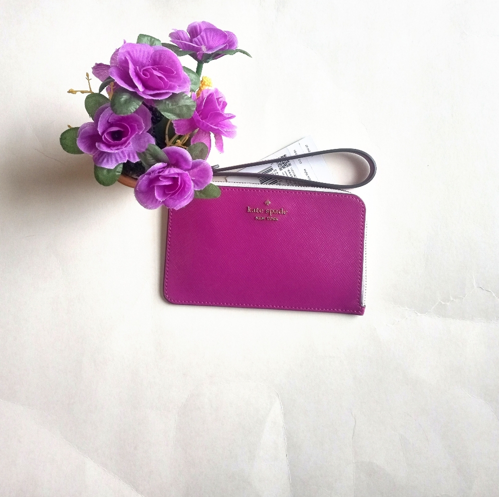 Kate Spade Saffian Baja Rose Small Zipper Wristlet New - Picture 3 of 7